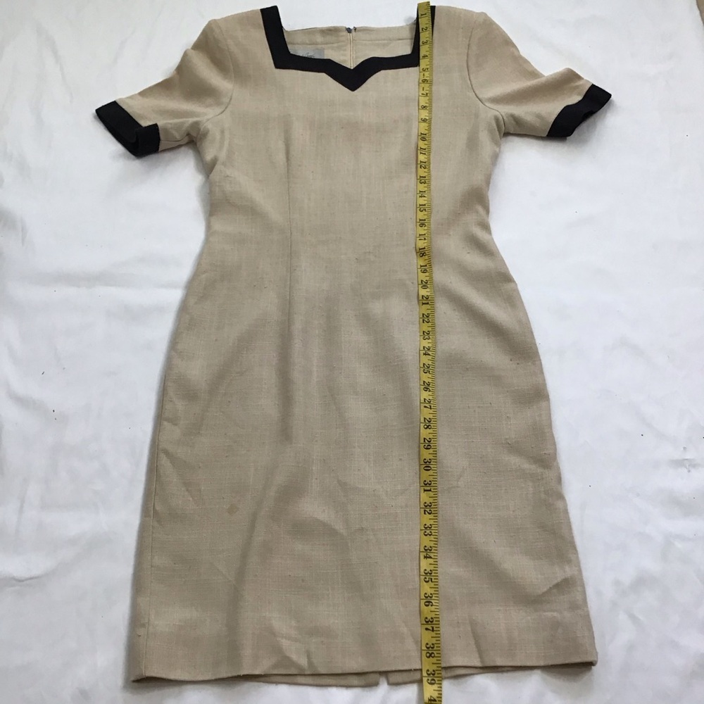Jacqueline Ferrar Vintage Women Cream Black Trim Sheath Dress Square Neck 4 - Picture 10 of 11